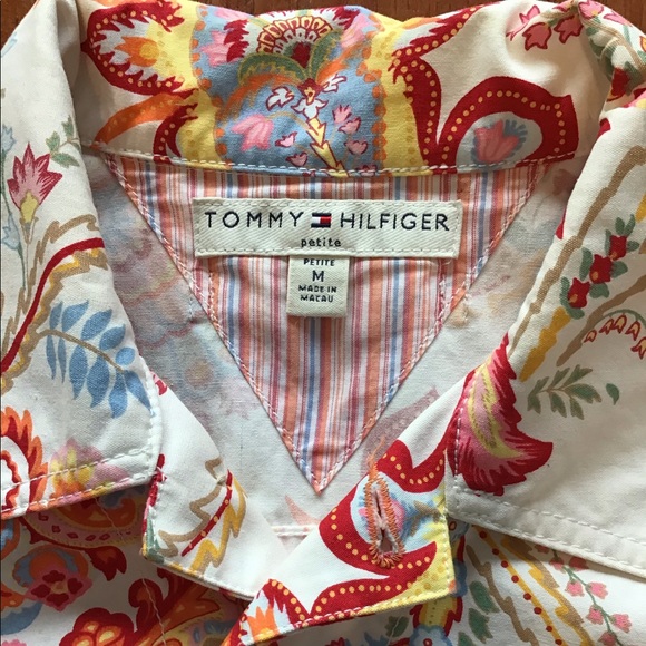 Tommy Hilfiger Bright Paisley White Denim Jacket Sz PM - Picture 7 of 8